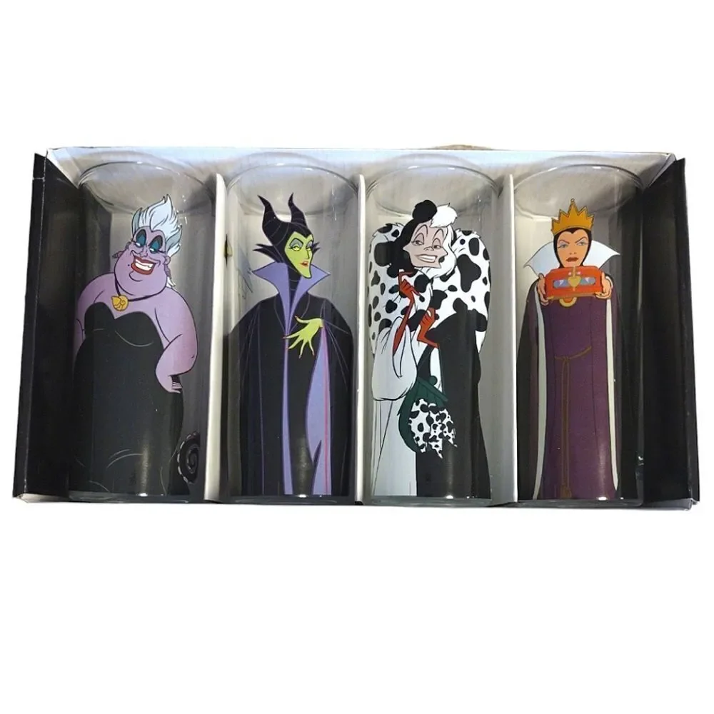 Disney‎ Villains Characters Prints 10oz Tumbler Glassware Set of 4 NWT